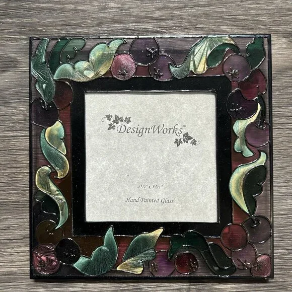 New Stain Glass Grapes Leafs Hand Painted Picture Frame 5.5 Design Works 3.5x3.5 - Picture 9 of 10
